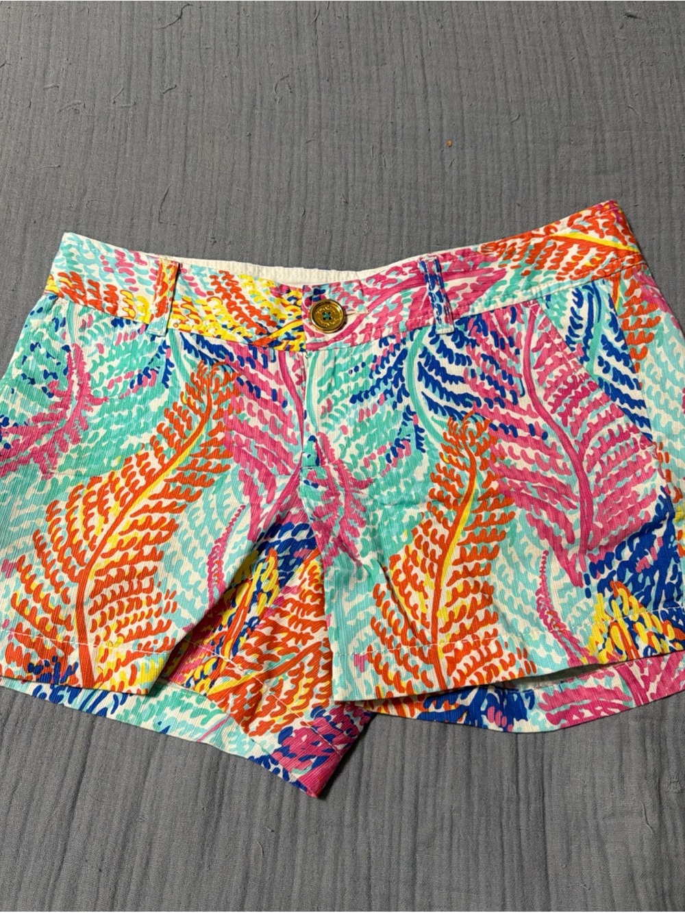 Lilly Pulitzer Callahan Turquoise Pink Orange Leaf-Print Bermuda Shorts Size 4